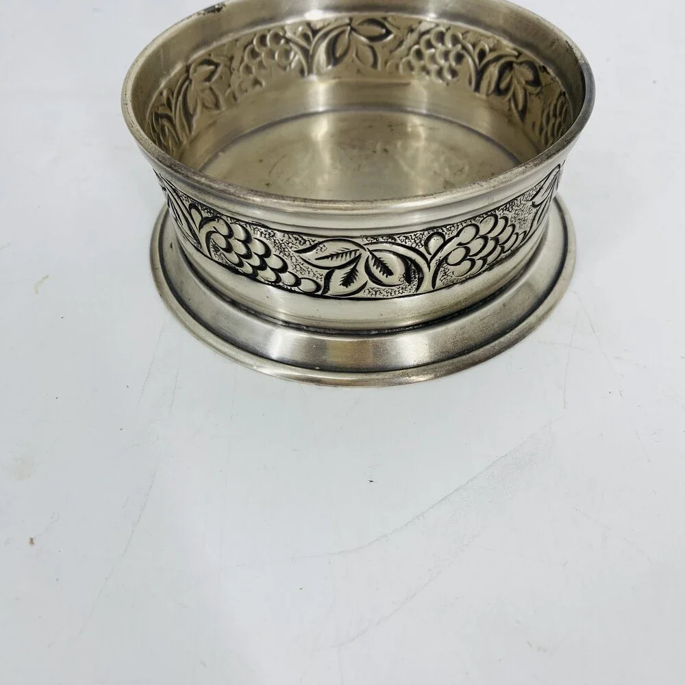 Vintage Pottery Barn Pewter Wine Bottle Coaster Bowl 5x2